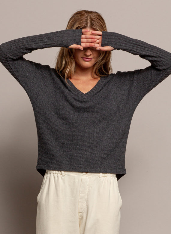 Dolman V Neck Top with Thumbholes